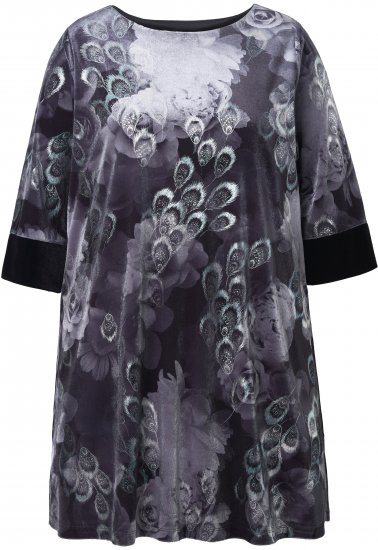 Ulla Popken Velvet Peacock Feather 3/4 Sleeve Tunic Blouse Black - Μπλουζάκια - 