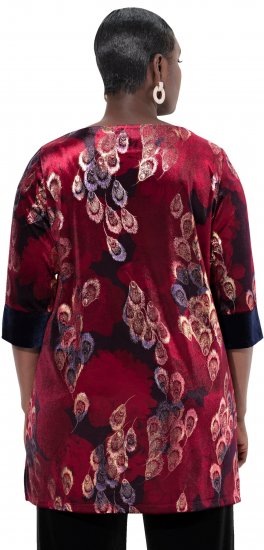 Ulla Popken Velvet Peacock Feather 3/4 Sleeve Tunic Blouse Wine Red - Μπλουζάκια - 