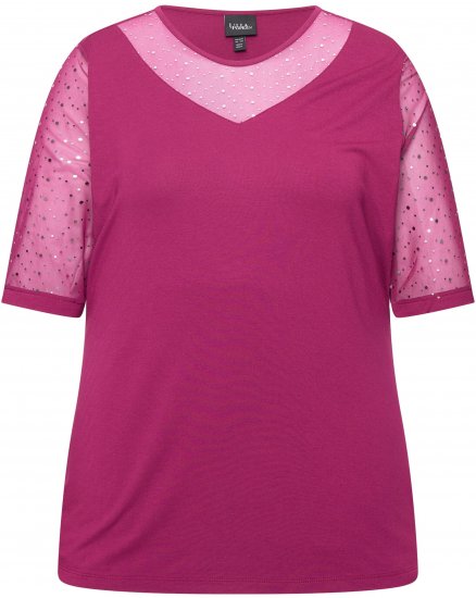Ulla Popken Sequined Mesh Sleeve Blouse Aubergine - Μπλουζάκια - 
