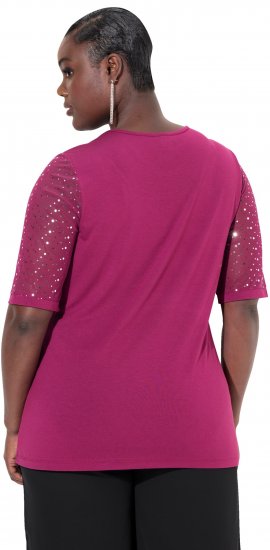 Ulla Popken Sequined Mesh Sleeve Blouse Aubergine - Μπλουζάκια - 