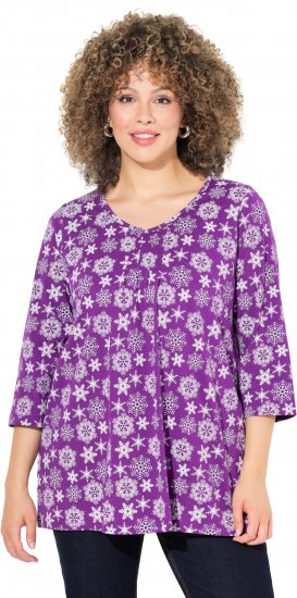 Ulla Popken Snowflake Print 3/4 Sleeve A-Line Tee Dark Purple - Τυπωμένα T-shirts για γυναίκες - 