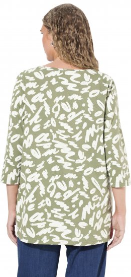 Ulla Popken Scribble Print Square Neck 3/4 Sleeve Tee Sage Green - Τυπωμένα T-shirts για γυναίκες - 