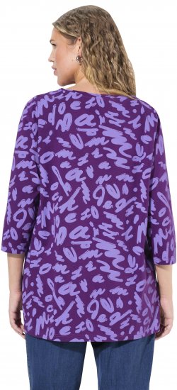 Ulla Popken Scribble Print Square Neck 3/4 Sleeve Tee Violet - Τυπωμένα T-shirts για γυναίκες - 