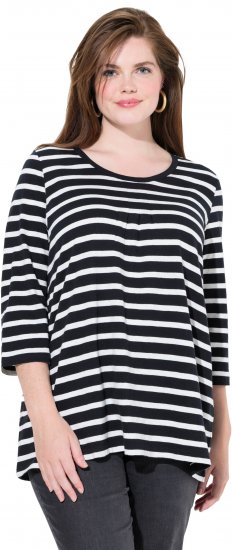 Ulla Popken Striped 3/4 Sleeve A-Line Tee Black - Μπλουζάκια - 