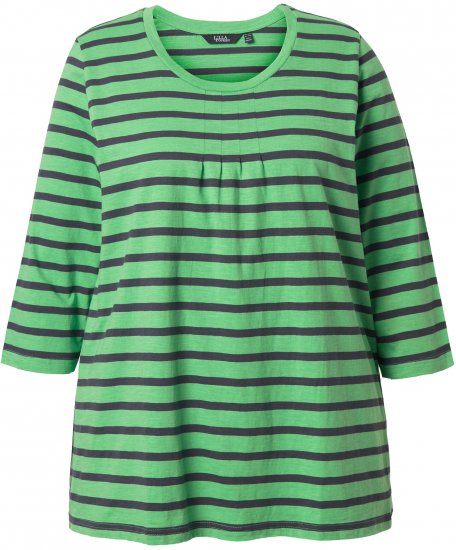 Ulla Popken Striped 3/4 Sleeve A-Line Tee Apple Green - Μπλουζάκια - 