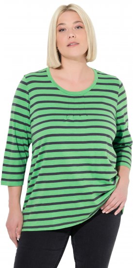 Ulla Popken Striped 3/4 Sleeve A-Line Tee Apple Green - Μπλουζάκια - 