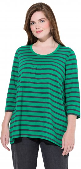 Ulla Popken Striped 3/4 Sleeve A-Line Tee Moss Green - Μπλουζάκια - 