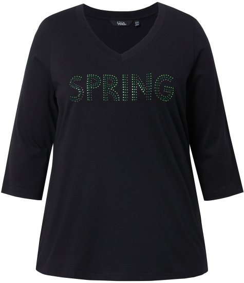 Ulla Popken SPRING Studded 3/4 Sleeve Tee Black - Μπλουζάκια - 