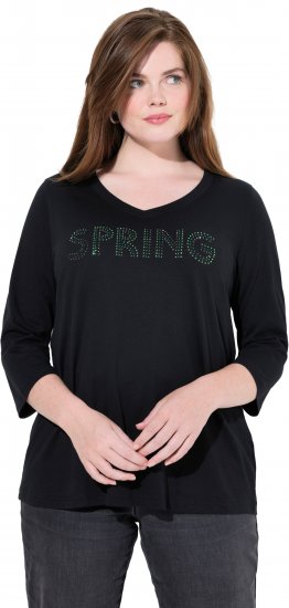 Ulla Popken SPRING Studded 3/4 Sleeve Tee Black - Μπλουζάκια - 