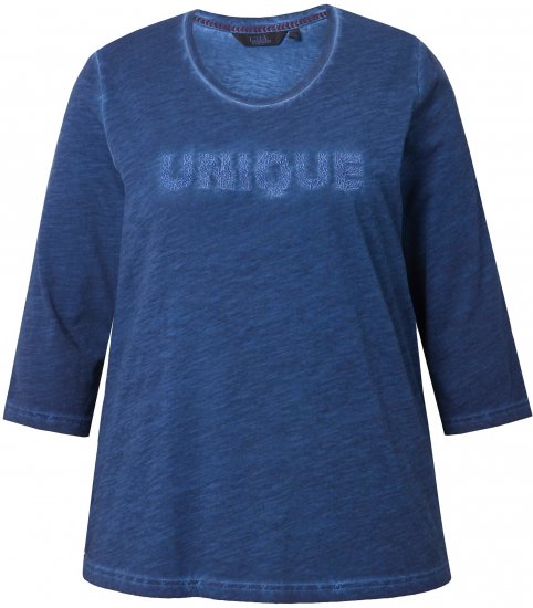 Ulla Popken UNIQUE Embroidered 3/4 Sleeve Tee Ink Blue - Μπλουζάκια - 
