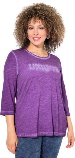Ulla Popken UNIQUE Embroidered 3/4 Sleeve Tee Purple - Μπλουζάκια - 