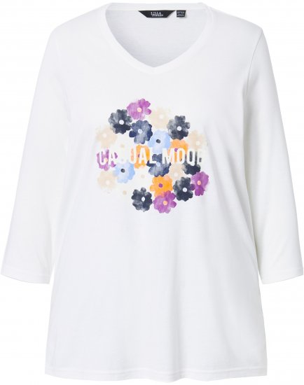 Ulla Popken Casual Mood Floral V-Neck Tee Off-White - Μπλουζάκια - 