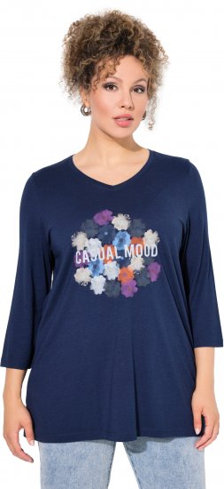 Ulla Popken Casual Mood Floral V-Neck Tee Navy - Μπλουζάκια - 