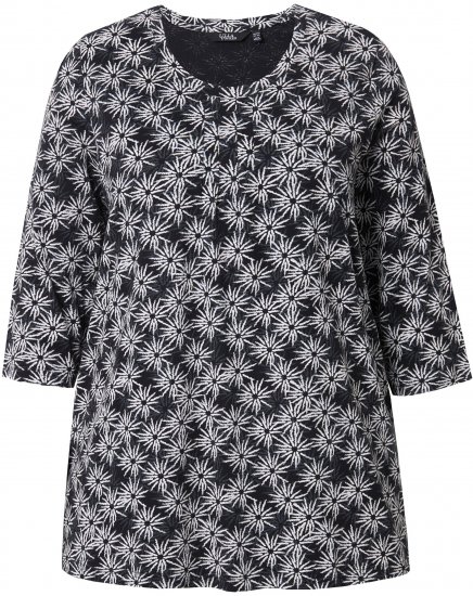Ulla Popken Graphic Flower A-Line 3/4 Sleeve Tee Black - Μπλουζάκια - 