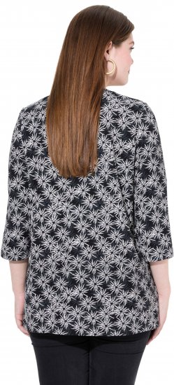 Ulla Popken Graphic Flower A-Line 3/4 Sleeve Tee Black - Μπλουζάκια - 