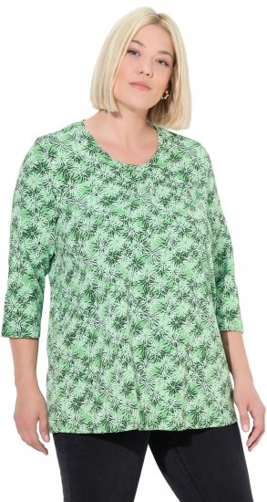 Ulla Popken Graphic Flower A-Line 3/4 Sleeve Tee Apple Green - Μπλουζάκια - 
