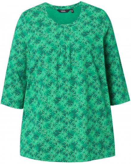 Ulla Popken Graphic Flower A-Line 3/4 Sleeve Tee Moss Green - Μπλουζάκια - 