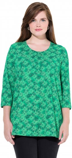 Ulla Popken Graphic Flower A-Line 3/4 Sleeve Tee Moss Green - Μπλουζάκια - 