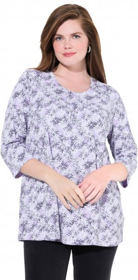 Ulla Popken Graphic Flower A-Line 3/4 Sleeve Tee Lavender - Μπλουζάκια - 