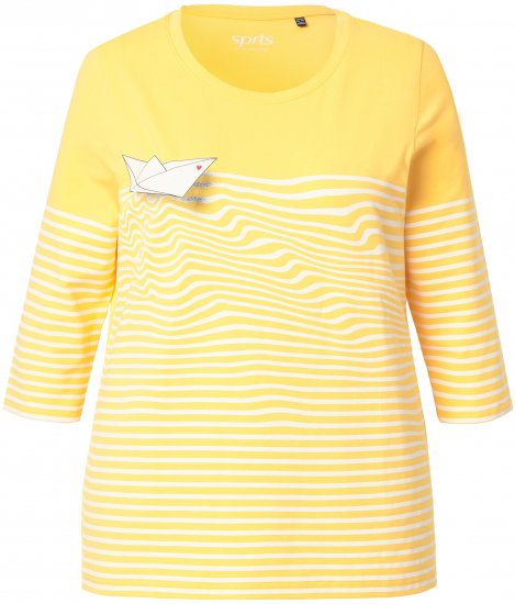Ulla Popken Paper Boat Print 3/4 Sleeve Tee Sun Yellow - Τυπωμένα T-shirts για γυναίκες - 