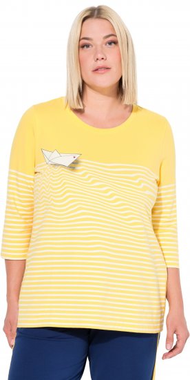 Ulla Popken Paper Boat Print 3/4 Sleeve Tee Sun Yellow - Τυπωμένα T-shirts για γυναίκες - 