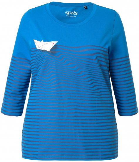 Ulla Popken Paper Boat Print 3/4 Sleeve Tee Pacific Blue - Τυπωμένα T-shirts για γυναίκες - 