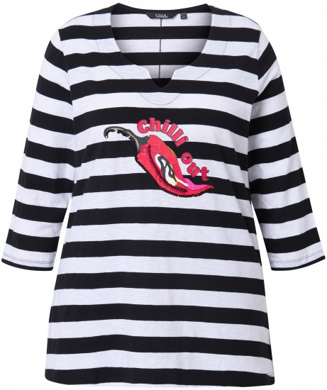Ulla Popken Chilli Pepper Sequined 3/4 Sleeve Graphic Tee Black - Μπλουζάκια - 