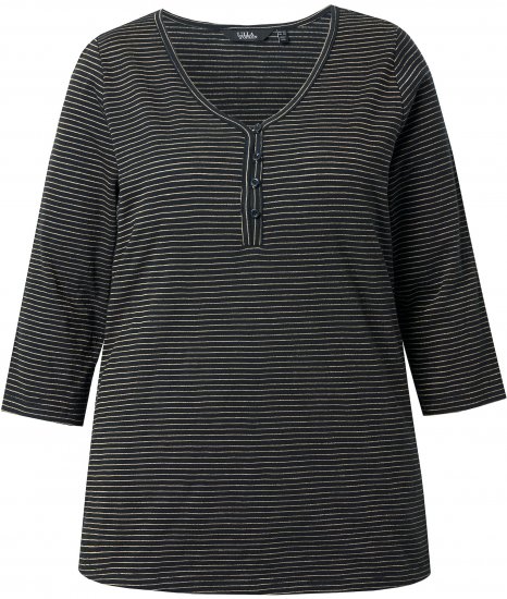 Ulla Popken Glitter Stripe 3/4 Sleeve Tee Anthracite - Τυπωμένα T-shirts για γυναίκες - 