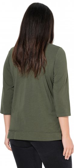 Ulla Popken Textured Lettering 3/4 Sleeve Tee Olive - Τυπωμένα T-shirts για γυναίκες - 