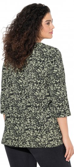 Ulla Popken Pleated Floral Print 3/4 Sleeve Tee Pond Green - Τυπωμένα T-shirts για γυναίκες - 