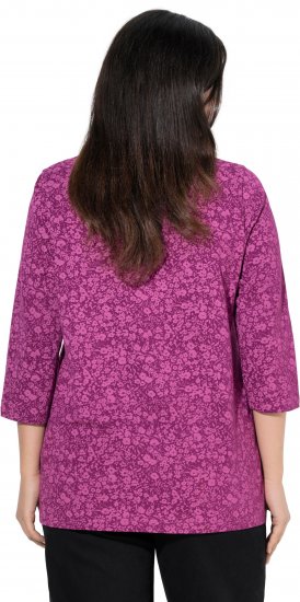 Ulla Popken Pleated Floral Print 3/4 Sleeve Tee Raspberry - Τυπωμένα T-shirts για γυναίκες - 