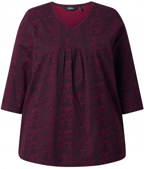 Ulla Popken Mixed Pattern Stripe 3/4 Sleeve Tee Black - Τυπωμένα T-shirts για γυναίκες - 