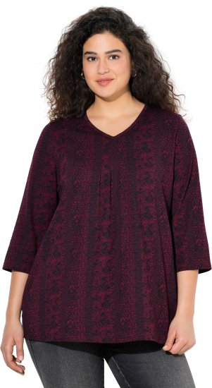Ulla Popken Mixed Pattern Stripe 3/4 Sleeve Tee Black - Τυπωμένα T-shirts για γυναίκες - 