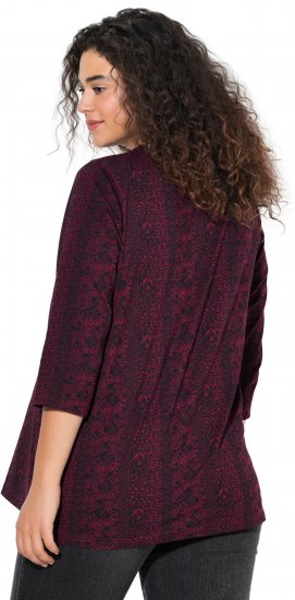 Ulla Popken Mixed Pattern Stripe 3/4 Sleeve Tee Black - Μπλουζάκια - 
