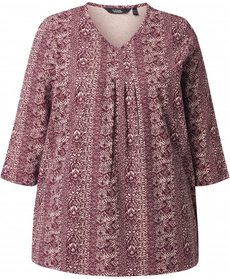 Ulla Popken Mixed Pattern Stripe 3/4 Sleeve Tee Dark Cherry Red - Μπλουζάκια - 