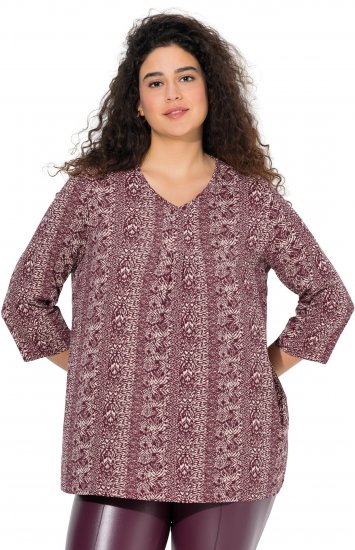 Ulla Popken Mixed Pattern Stripe 3/4 Sleeve Tee Dark Cherry Red - Μπλουζάκια - 