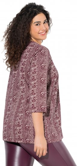 Ulla Popken Mixed Pattern Stripe 3/4 Sleeve Tee Dark Cherry Red - Μπλουζάκια - 
