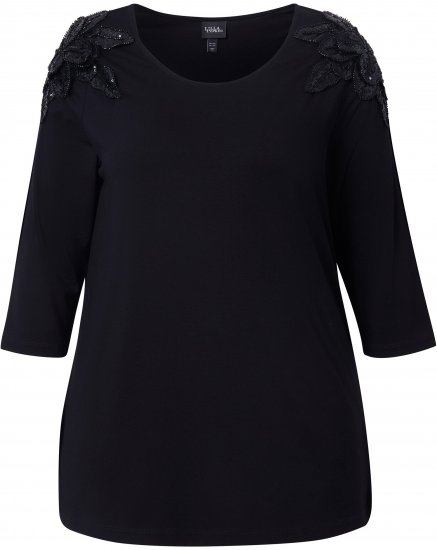 Ulla Popken Flower Epaulet 3/4 Sleeve Top Black - Τυπωμένα T-shirts για γυναίκες - 