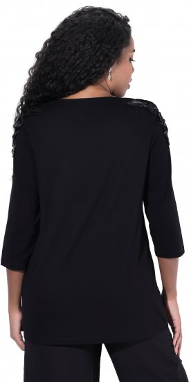 Ulla Popken Flower Epaulet 3/4 Sleeve Top Black - Τυπωμένα T-shirts για γυναίκες - 