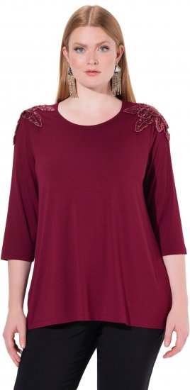 Ulla Popken Flower Epaulet 3/4 Sleeve Top Dark Cherry Red - Τυπωμένα T-shirts για γυναίκες - 