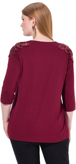 Ulla Popken Flower Epaulet 3/4 Sleeve Top Dark Cherry Red - Τυπωμένα T-shirts για γυναίκες - 