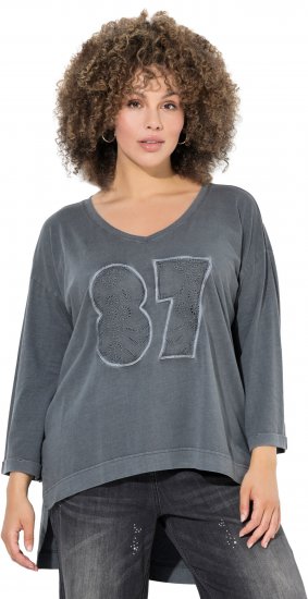 Ulla Popken 87 Applique Oversized Long Sleeve Tee Graphite Grey - Μπλουζάκια - 