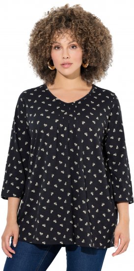 Ulla Popken Flower Print 3/4 Sleeve Tee Black - Μπλουζάκια - 