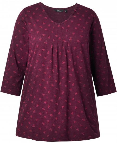Ulla Popken Flower Print 3/4 Sleeve Tee Dark Ruby - Μπλουζάκια - 