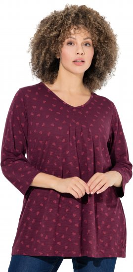 Ulla Popken Flower Print 3/4 Sleeve Tee Dark Ruby - Μπλουζάκια - 