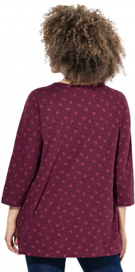Ulla Popken Flower Print 3/4 Sleeve Tee Dark Ruby - Μπλουζάκια - 