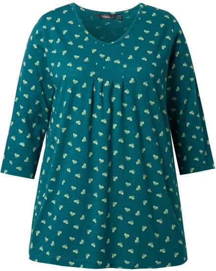 Ulla Popken Flower Print 3/4 Sleeve Tee Teal Green - Μπλουζάκια - 