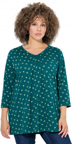 Ulla Popken Flower Print 3/4 Sleeve Tee Teal Green - Μπλουζάκια - 