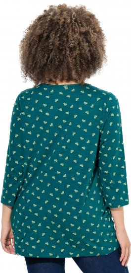 Ulla Popken Flower Print 3/4 Sleeve Tee Teal Green - Μπλουζάκια - 
