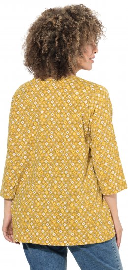 Ulla Popken Graphic Print Pleated 3/4 Sleeve Tee Mocha Brown - Μπλουζάκια - 